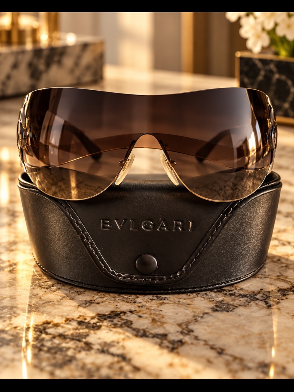 Bulgari Gradient Brown Rimless Shield Sunglasses